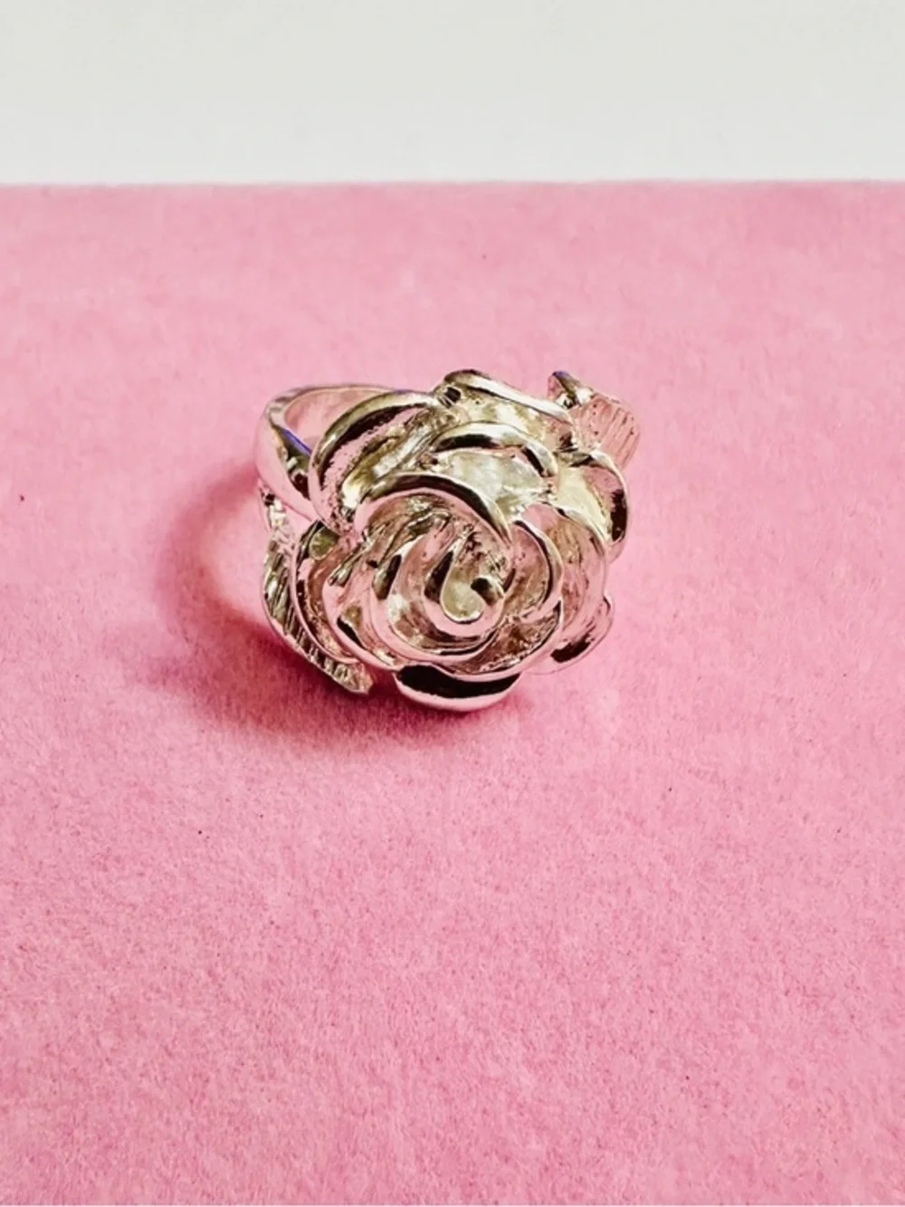 Silver Tone Rose Statement Ring Size 7